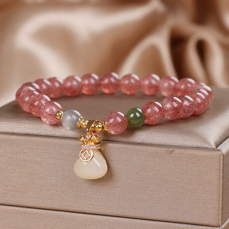 Buddha Stones Natural Strawberry Quartz Money Bag Charm Positive Bracelet - image 7