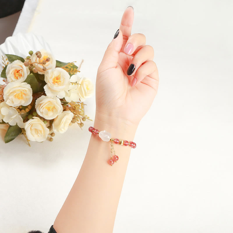 Buddha Stones Natural Strawberry Quartz Agate Rabbit Healing Bracelet - image 4