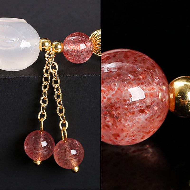 Buddha Stones Natural Strawberry Quartz Agate Rabbit Healing Bracelet - image 8