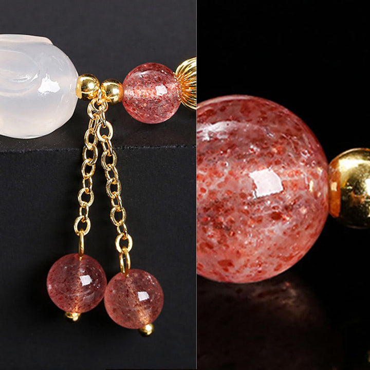 Buddha Stones Natural Strawberry Quartz Agate Rabbit Healing Bracelet - image 8