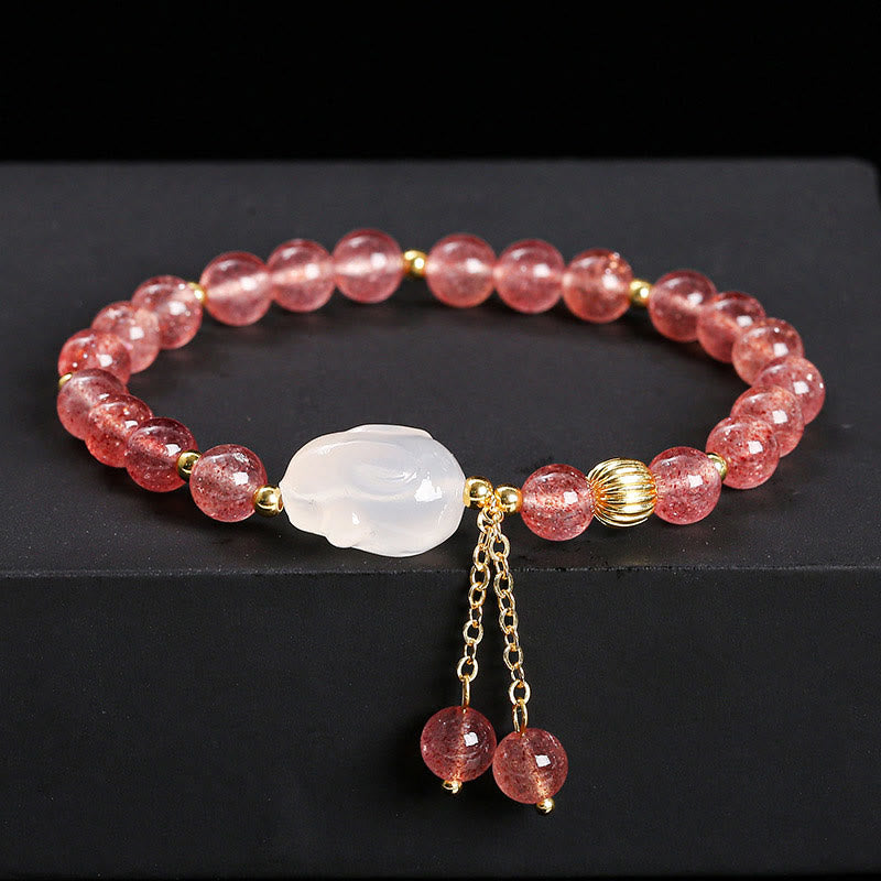 Buddha Stones Natural Strawberry Quartz Agate Rabbit Healing Bracelet - Strawberry Quartz(Wrist Circumference 14-16cm) - image 0