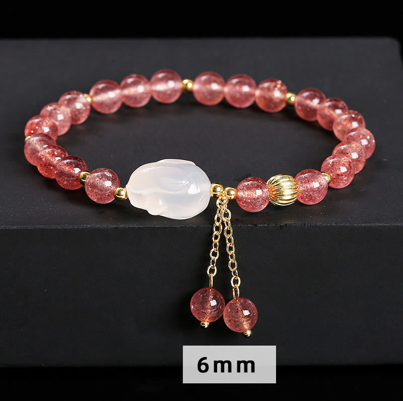 Buddha Stones Natural Strawberry Quartz Agate Rabbit Healing Bracelet - image 10