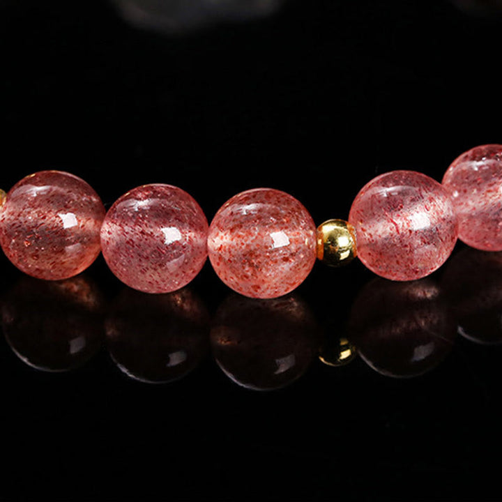 Buddha Stones Natural Strawberry Quartz Agate Rabbit Healing Bracelet - image 9