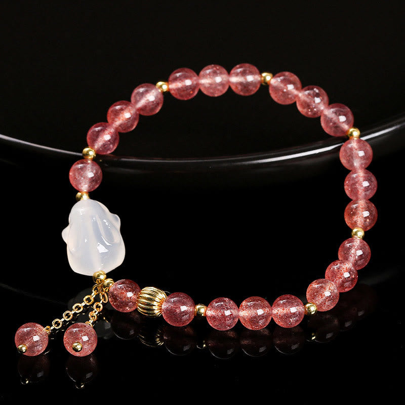 Buddha Stones Natural Strawberry Quartz Agate Rabbit Healing Bracelet - image 2