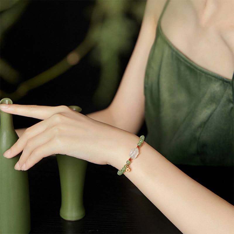 Buddha Stones Natural Hetian Jade Agate Rabbit Copper Coin Luck Bracelet - image 6