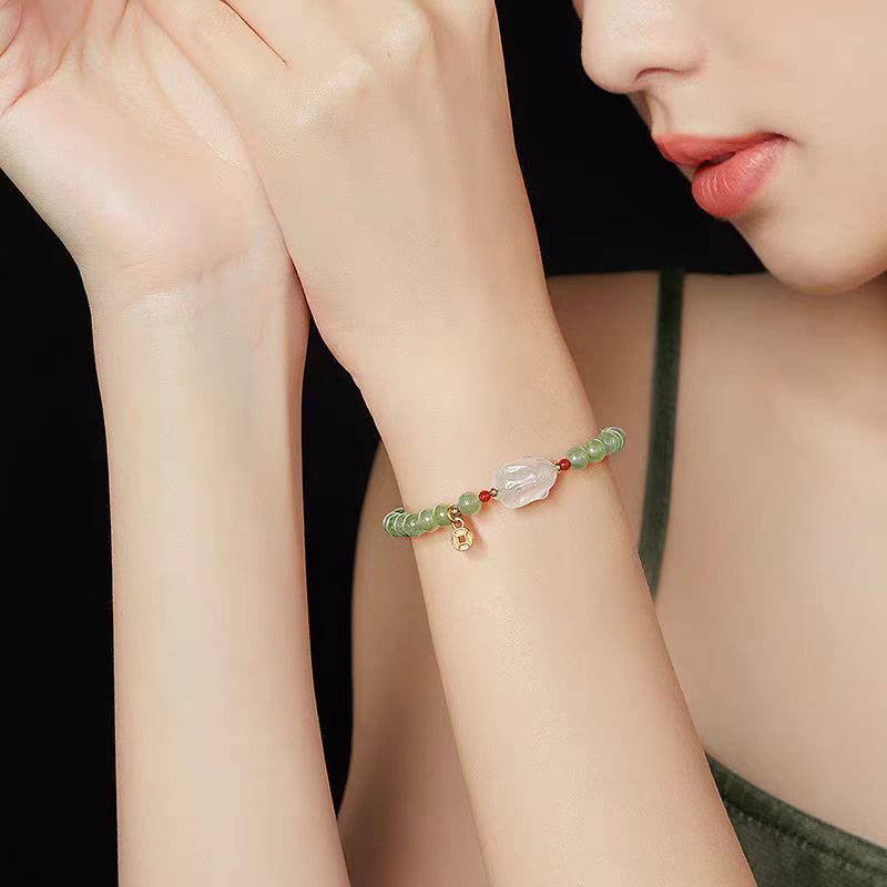 Buddha Stones Natural Hetian Jade Agate Rabbit Copper Coin Luck Bracelet - image 4