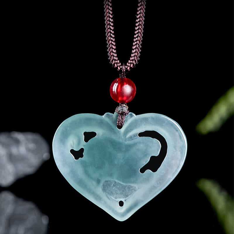 Buddha Stones Natural Jade Love Heart Rabbit Luck Necklace Pendant - image 2