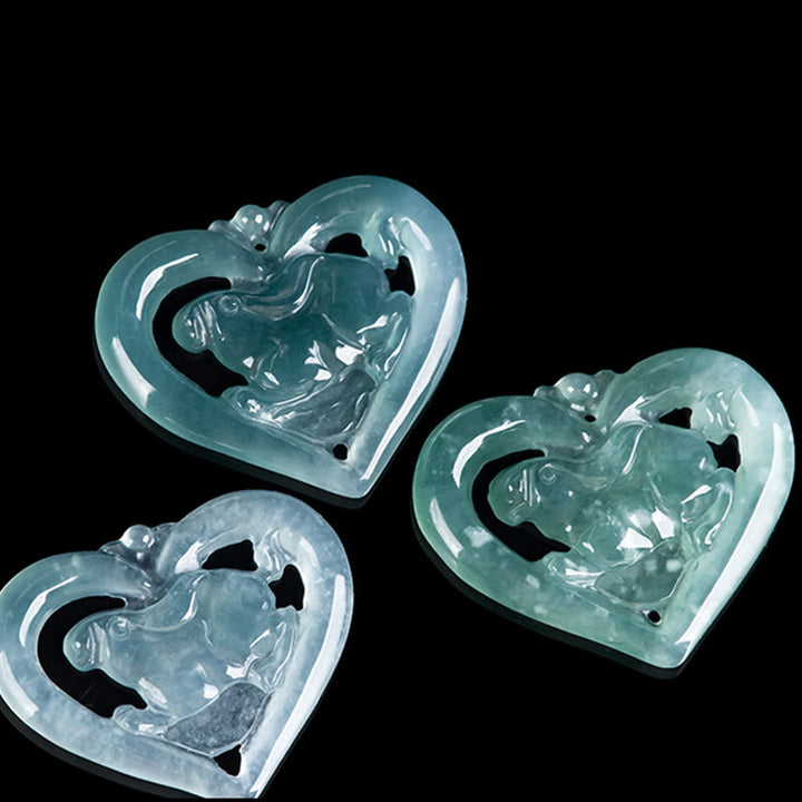 Buddha Stones Natural Jade Love Heart Rabbit Luck Necklace Pendant - image 3