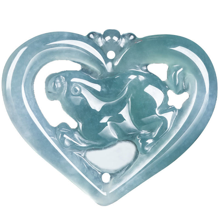 Buddha Stones Natural Jade Love Heart Rabbit Luck Necklace Pendant - image 9