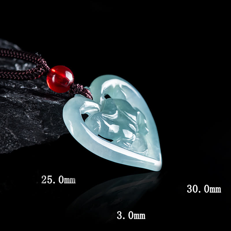 Buddha Stones Natural Jade Love Heart Rabbit Luck Necklace Pendant - image 7