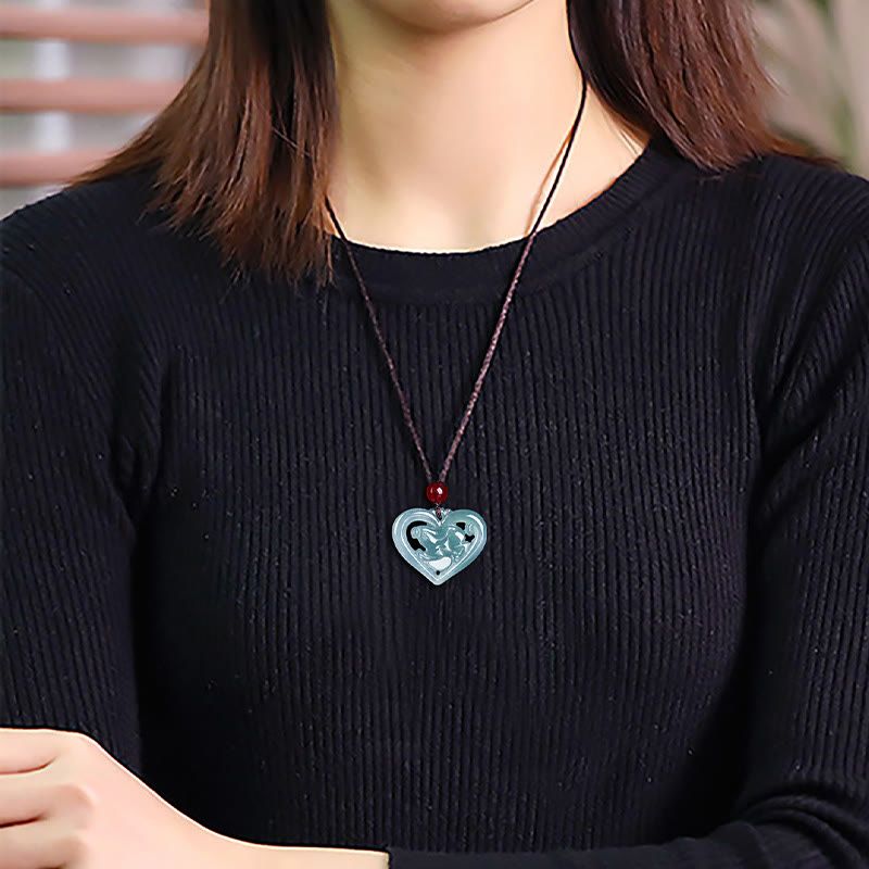 Buddha Stones Natural Jade Love Heart Rabbit Luck Necklace Pendant - image 8