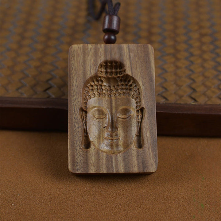 Buddha Stones Green Sandalwood Buddha Symbol Positive Necklace Pendant - image 1