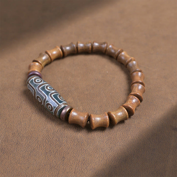 Buddha Stones Tibetan Nine-Eye Dzi Bead Green Sandalwood Peace Bracelet - image 2