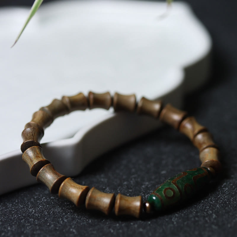 Buddha Stones Tibetan Nine-Eye Dzi Bead Green Sandalwood Peace Bracelet - image 10