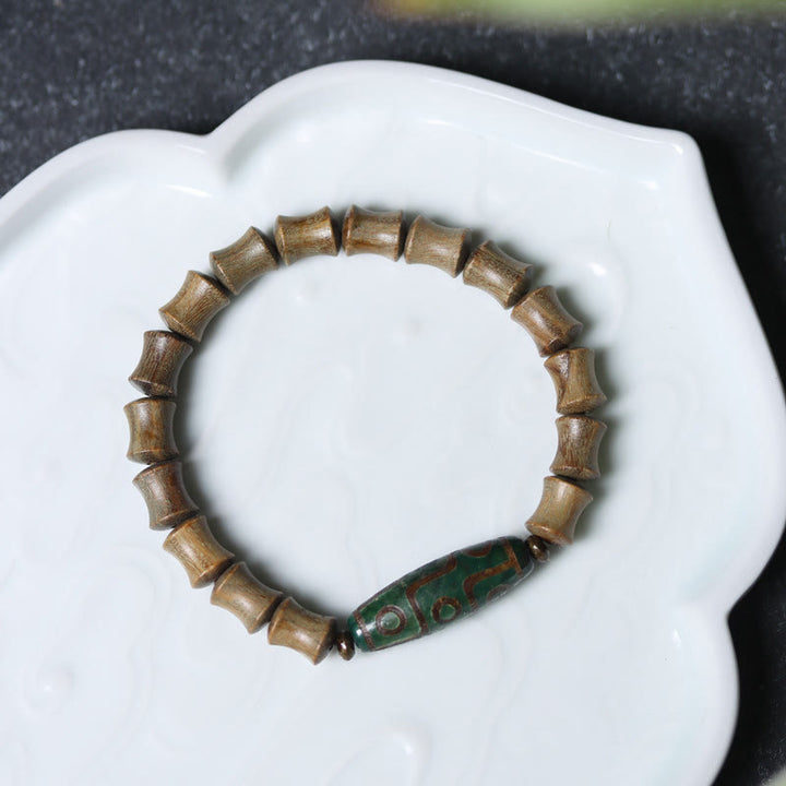 Buddha Stones Tibetan Nine-Eye Dzi Bead Green Sandalwood Peace Bracelet - image 3