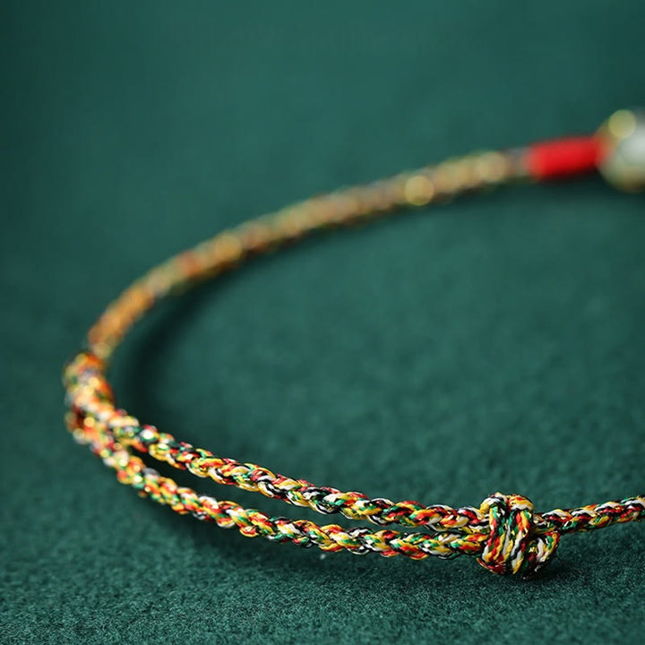 Buddha Stones Handmade Peace Buckle Jade Prosperity Colorful Rope Bracelet - image 2