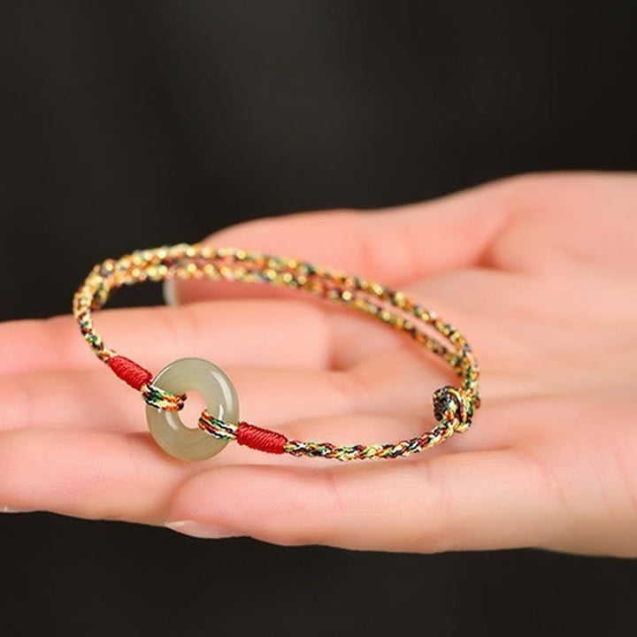 Buddha Stones Handmade Peace Buckle Jade Prosperity Colorful Rope Bracelet - image 10