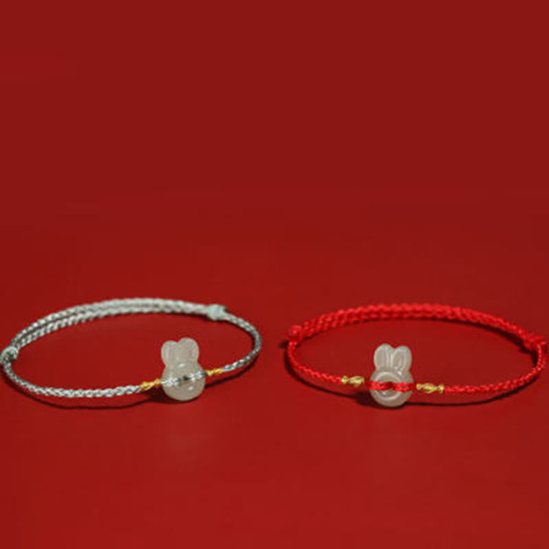 Buddha Stones Hetian Jade Cute Rabbit String Luck Bracelet - image 5