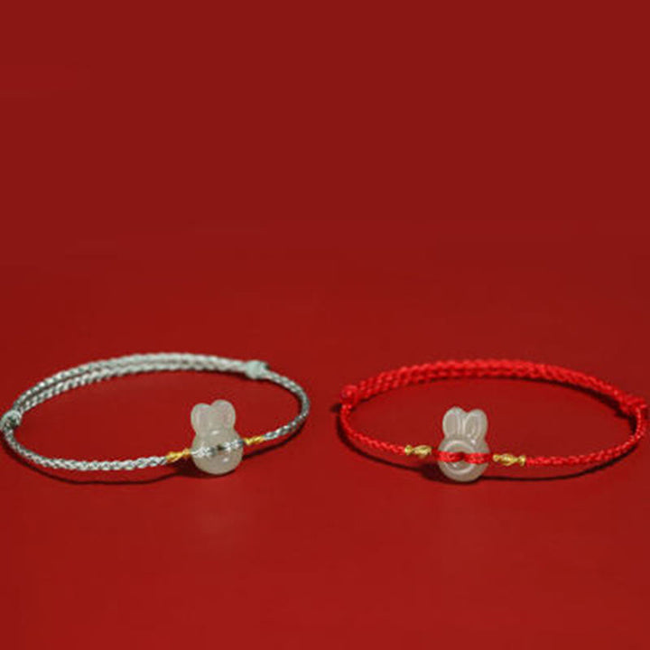 Buddha Stones Hetian Jade Cute Rabbit String Luck Bracelet - image 5