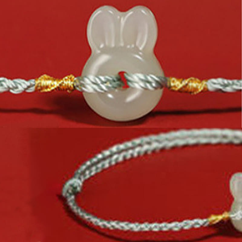 Buddha Stones Hetian Jade Cute Rabbit String Luck Bracelet - image 4