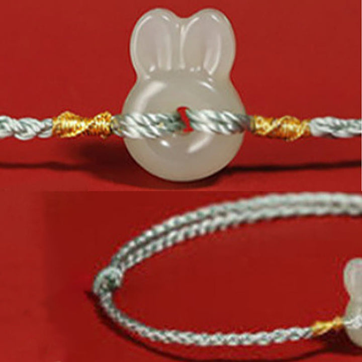 Buddha Stones Hetian Jade Cute Rabbit String Luck Bracelet - image 4