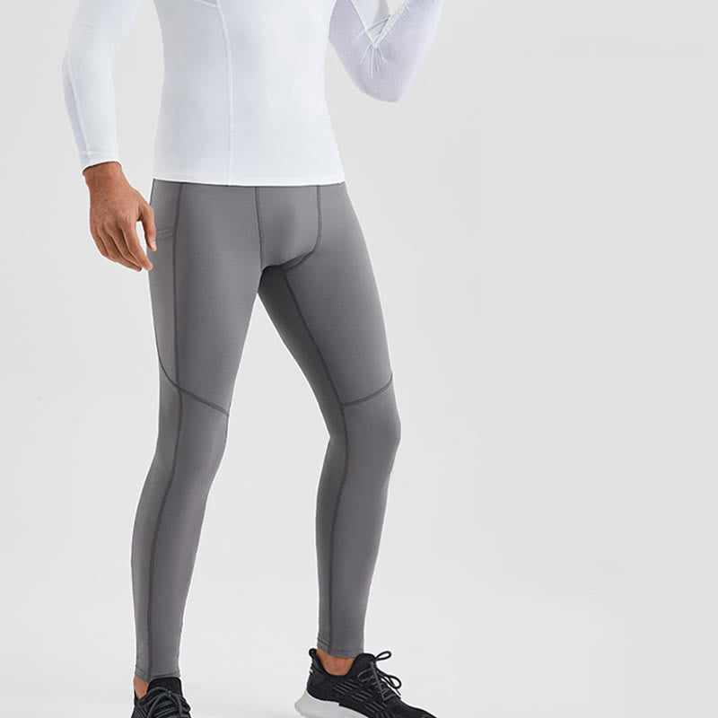 Buddha Stones Solid Color High Waist Elastic Breathable Sports Men's Leggings Pants With Back Zipper Pocket - image 15
