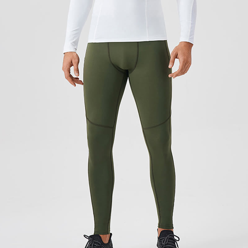Buddha Stones Solid Color High Waist Elastic Breathable Sports Men's Leggings Pants With Back Zipper Pocket - image 30