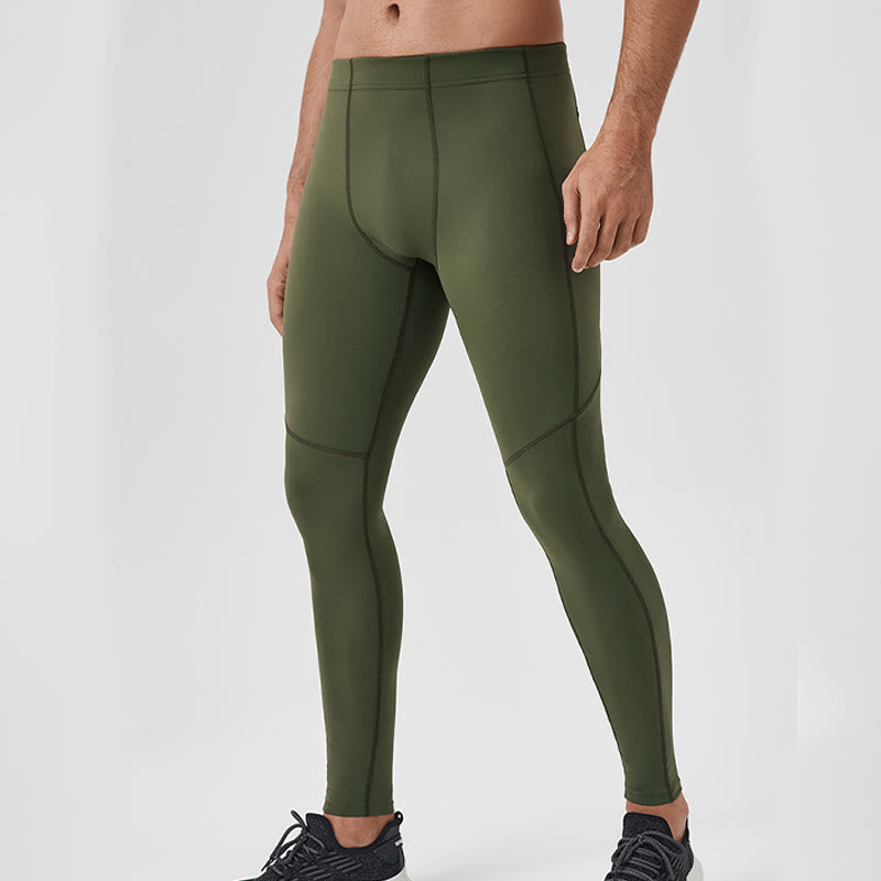 Buddha Stones Solid Color High Waist Elastic Breathable Sports Men's Leggings Pants With Back Zipper Pocket - image 26