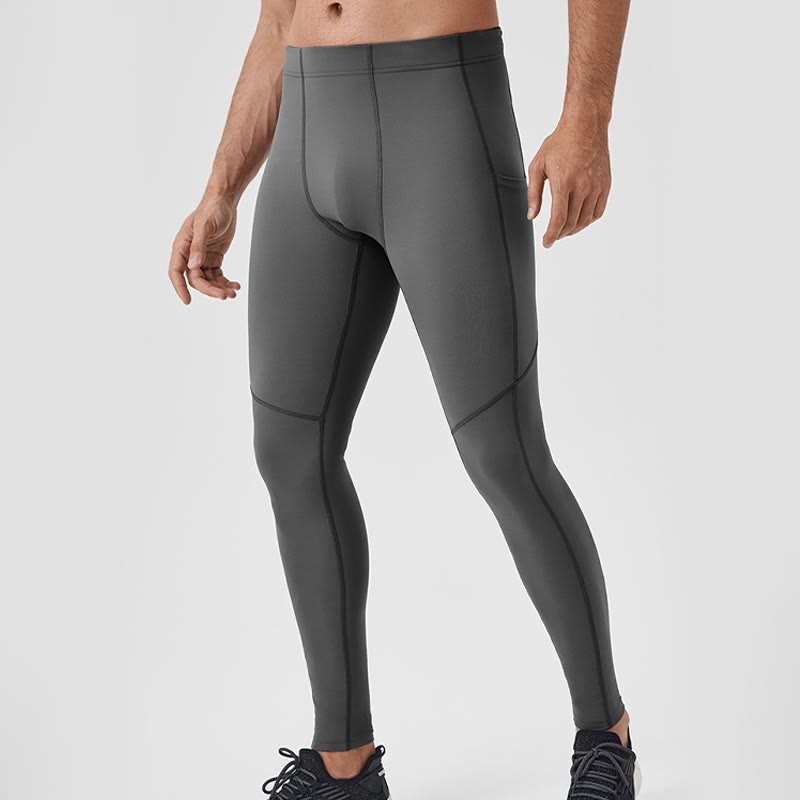 Buddha Stones Solid Color High Waist Elastic Breathable Sports Men's Leggings Pants With Back Zipper Pocket - image 22