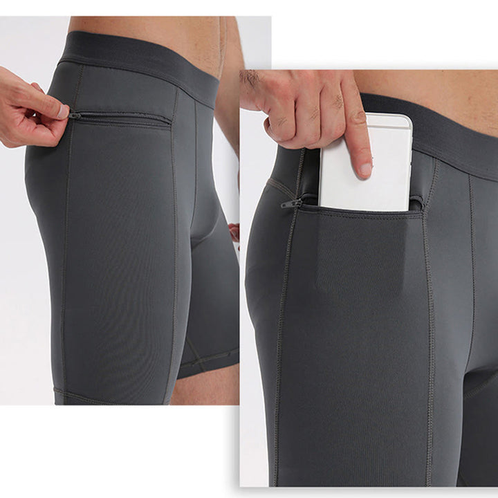 Buddha Stones Men's Tight Stretch High Elasticity Quick Dry Sports Shorts With Zipper Pockets - image 15