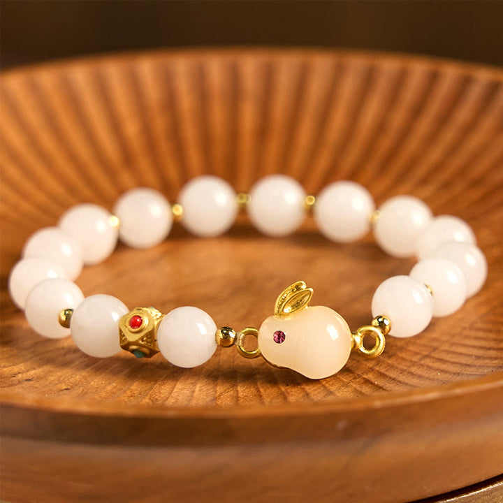 Buddha Stones Golden Silk Jade Cute Rabbit Luck Bracelet - image 1