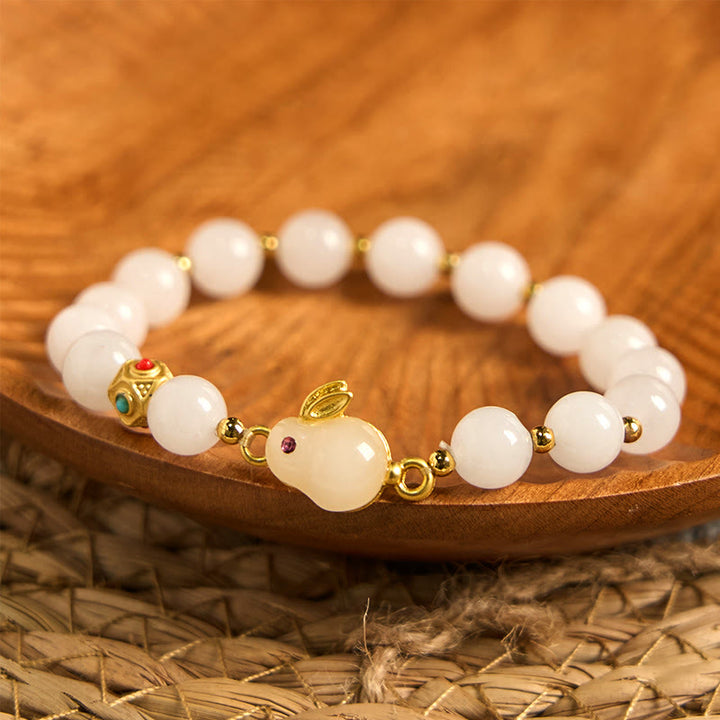 Buddha Stones Golden Silk Jade Cute Rabbit Luck Bracelet - image 2