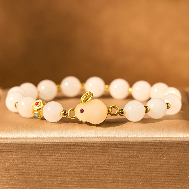 Buddha Stones Golden Silk Jade Cute Rabbit Luck Bracelet - image 3