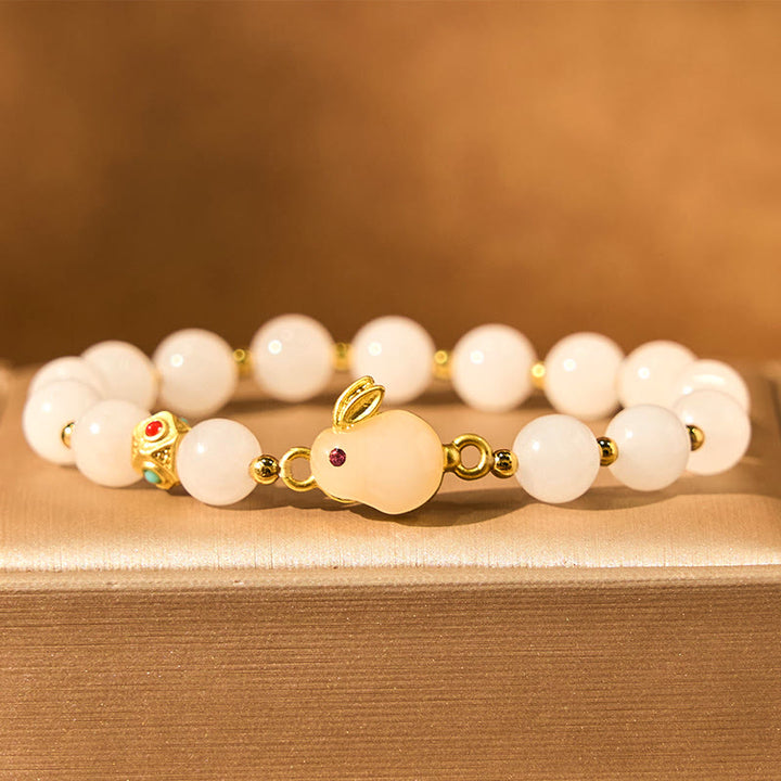 Buddha Stones Golden Silk Jade Cute Rabbit Luck Bracelet - image 3