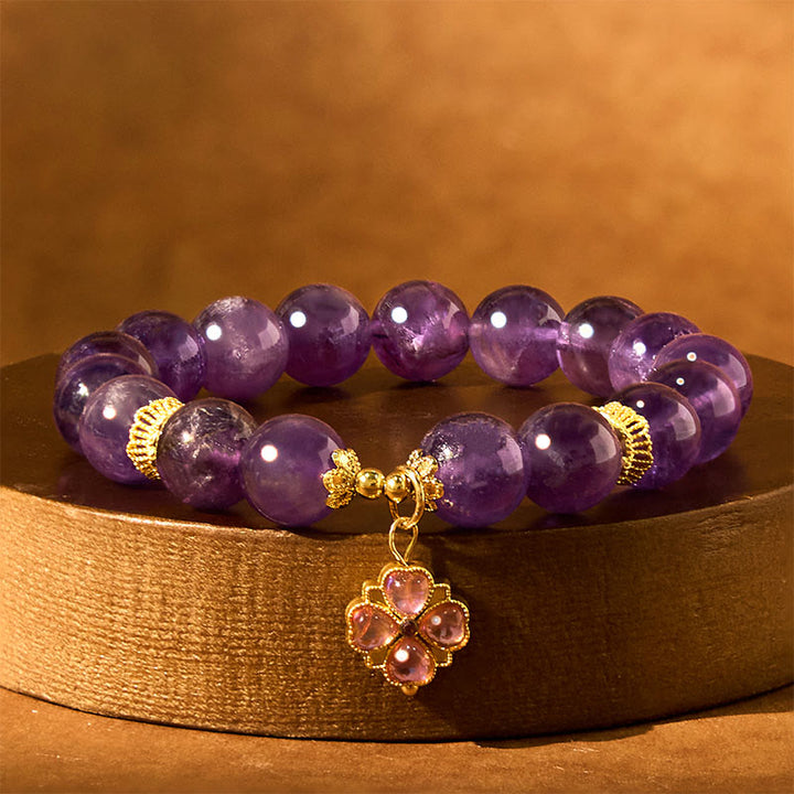 Buddha Stones Natural Amethyst Four Leaf Clover Charm Communication Bracelet - image 2