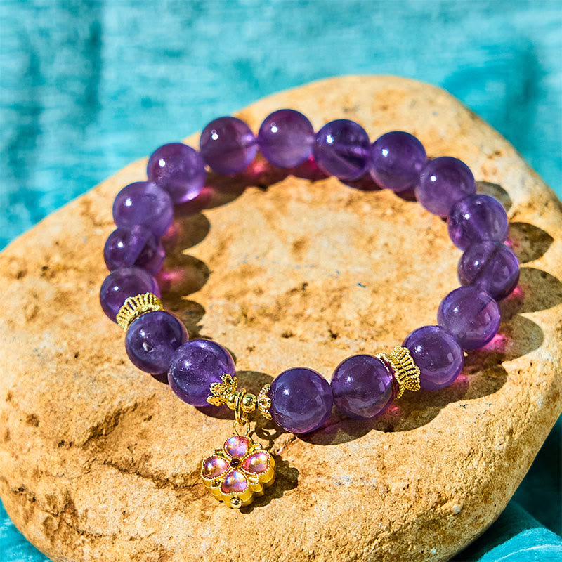 Buddha Stones Natural Amethyst Four Leaf Clover Charm Communication Bracelet - image 4