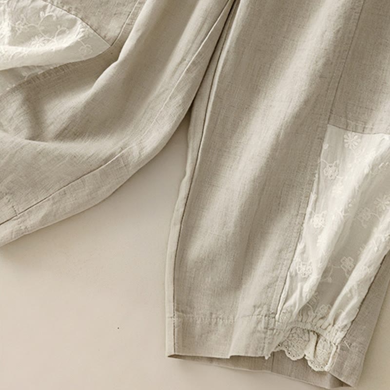 Buddha Stones Casual Embroidery Patchwork Fabric 7-8 Length Cropped Pants Women's Cotton Harem Pants With Pockets - image 13