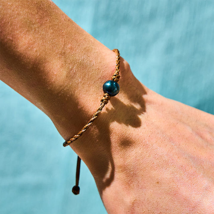 Buddha Stones Natural Tahitian Black Pearl Bead Wax Rope Wisdom Bracelet - image 4