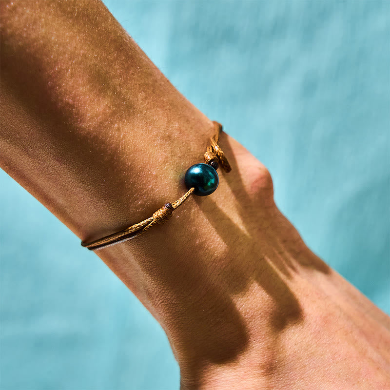 Buddha Stones Natural Tahitian Black Pearl Bead Wax Rope Healing Bracelet - image 3