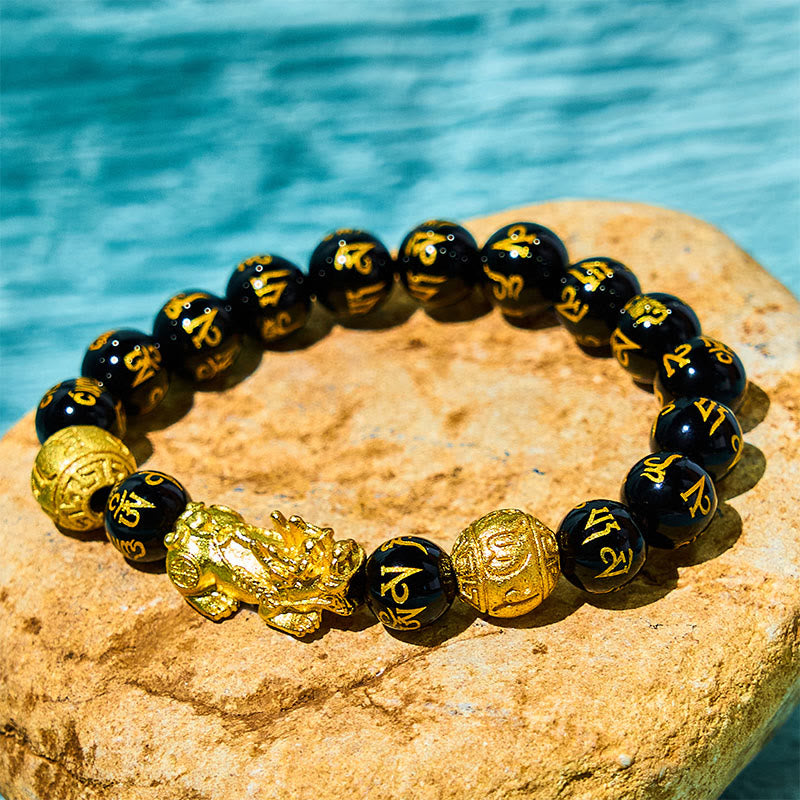 Buddha Stones FengShui PiXiu Obsidian Wealth Bracelet - 10mm - image 0