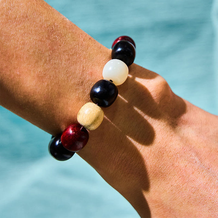 Buddha Stones Small Leaf Red Sandalwood Ebony Wood Cute Cat Engraved Protection Bracelet - image 2