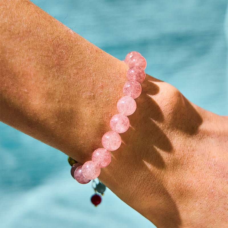 Buddha Stones Strawberry Quartz Jade Fu Character Charm Healing Bracelet - image 2