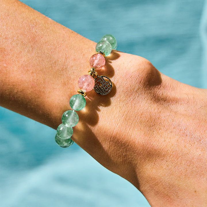 Buddha Stones Natural Green Strawberry Quartz Soothing Fu Character Bracelet - image 2