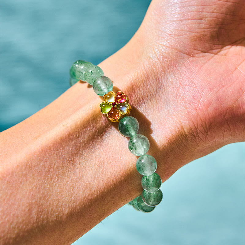 Buddha Stones Natural Green Strawberry Quartz Soothing Fu Character Bracelet - image 1