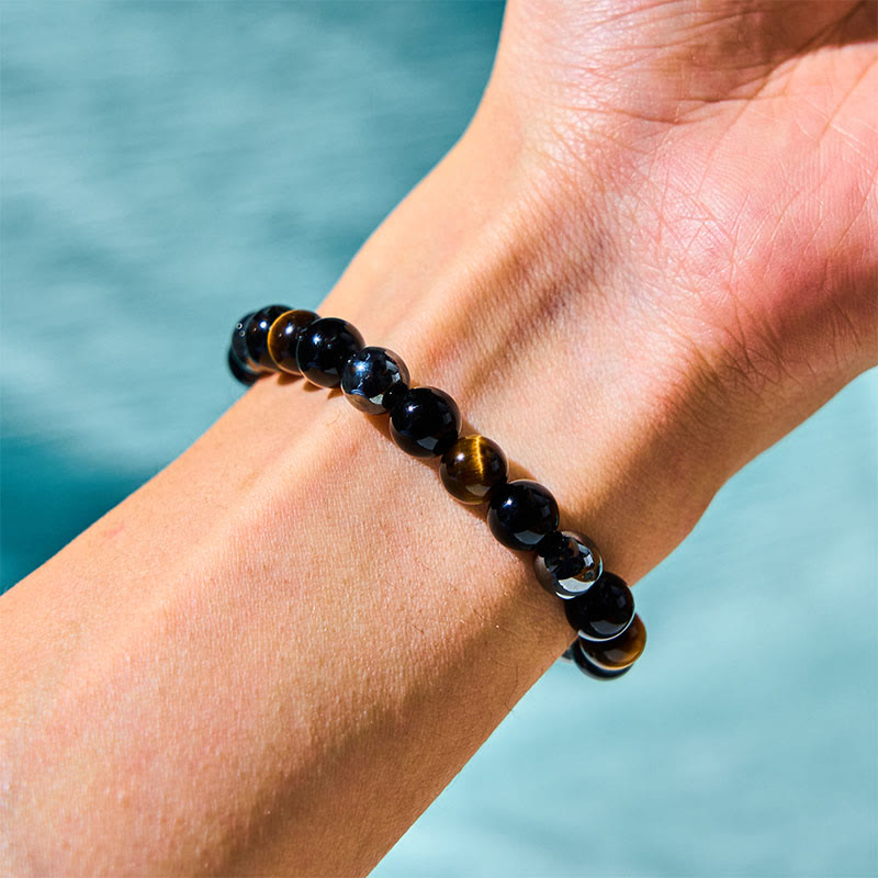 Buddha Stones Natural Tiger's Eye Obsidian Hematite Positive Powerful Bracelet - image 1
