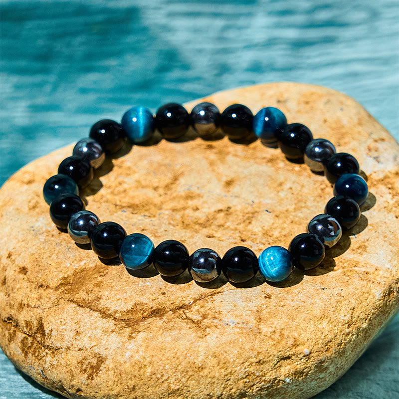 Buddha Stones Natural Tiger's Eye Obsidian Hematite Positive Powerful Bracelet - Blue Tiger Eye Obsidian Hematite(Wrist Circumference: 14-18cm) - image 28