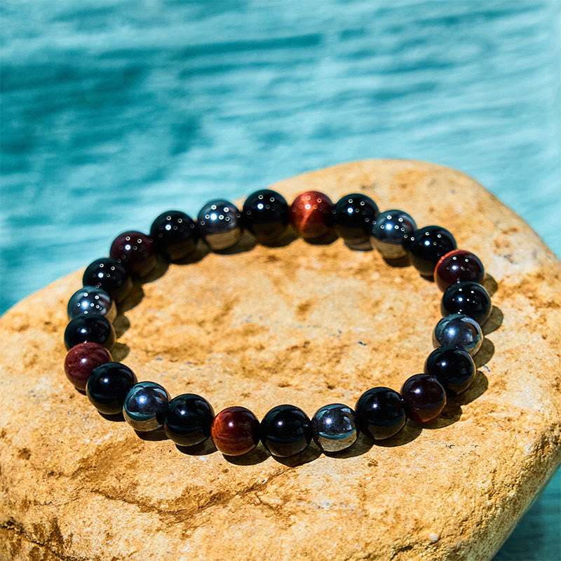 Buddha Stones Natural Tiger's Eye Obsidian Hematite Positive Powerful Bracelet - Red Tiger Eye Obsidian Hematite(Wrist Circumference: 14-18cm) - image 10