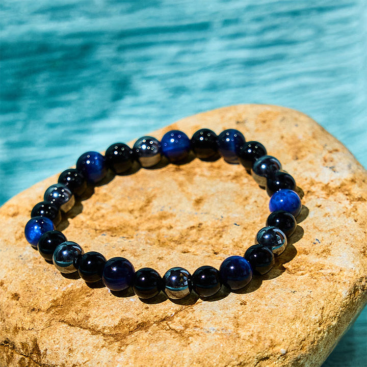 Buddha Stones Natural Tiger's Eye Obsidian Hematite Positive Powerful Bracelet - Lazurite Tiger Eye Obsidian Hematite(Wrist Circumference: 14-18cm) - image 20