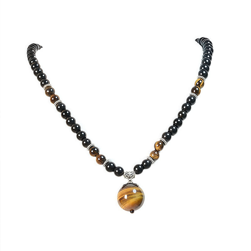 Buddha Stones Black Obsidian Tiger Eye Strengthen Necklace Pendant - image 5