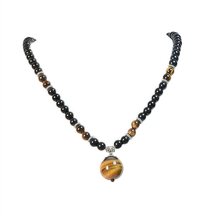 Buddha Stones Black Obsidian Tiger Eye Strengthen Necklace Pendant - image 5